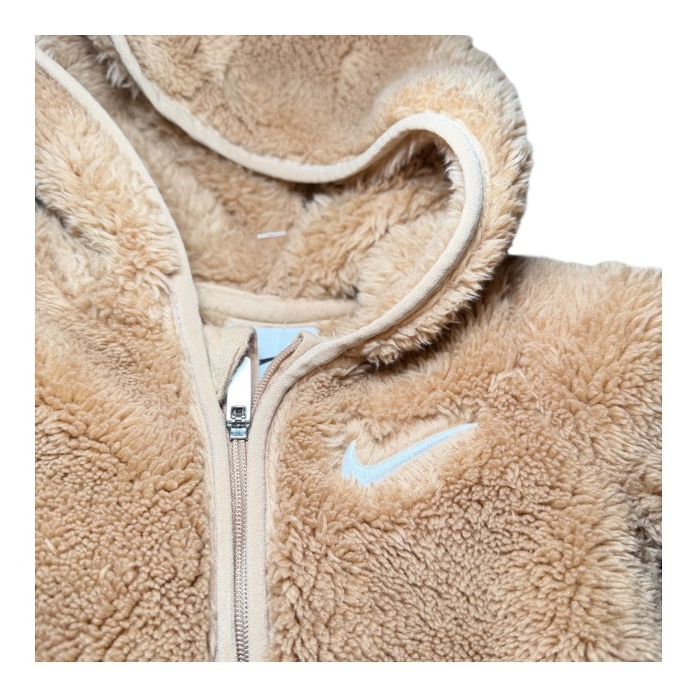 Cozy Gorpcore Nike Bunting Jumpsuit Regular 3M Tan Sherpa Fleece Hooded Romper - Picture 4 of 7
